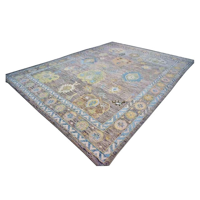 Early 21st Century 21st Century Turkish Oushak 10X13 Slate Blue & Dark Oak Handmade Area Rug #1144093 For Sale - Image 5 of 11