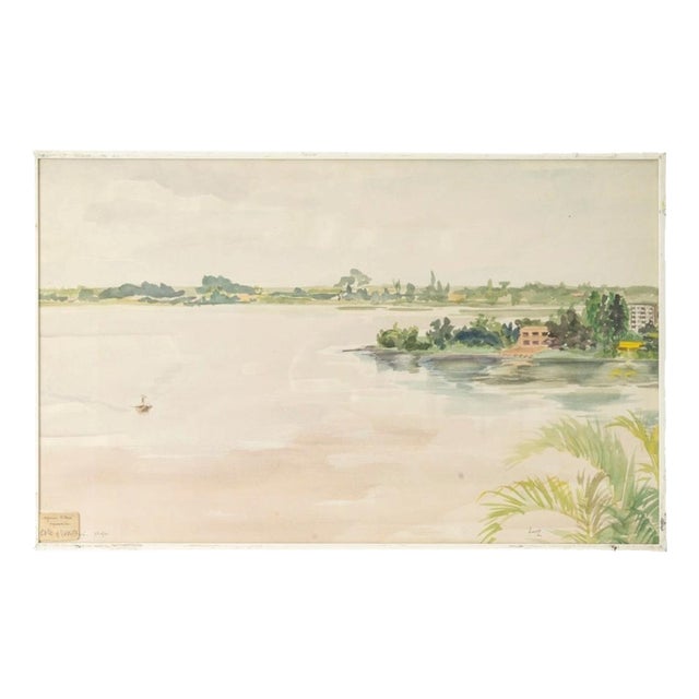 Evelyne Luez, Landscape Composition, Watercolor on Paper, Framed For Sale