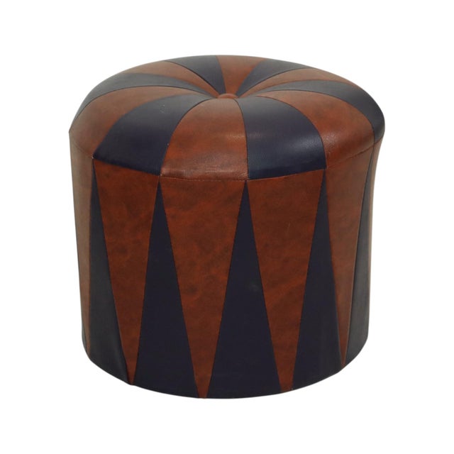 Brown Vintage Round Pouf in Two-Tone Skai Sixties, 1960s For Sale - Image 8 of 12