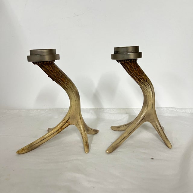 Cabin Faux Whitetail Deer Antler Candleholder - a Pair For Sale - Image 3 of 3