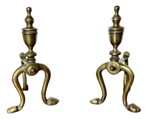 Antique Victorian Brass Fire Dogs, 1860, Set of 2
