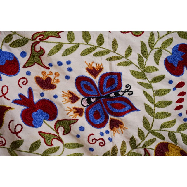 Ecru Uzbek Suzani Embroidered Wall Hanging – Floral Boho Textile Art 3'7'' X 6' For Sale - Image 8 of 13