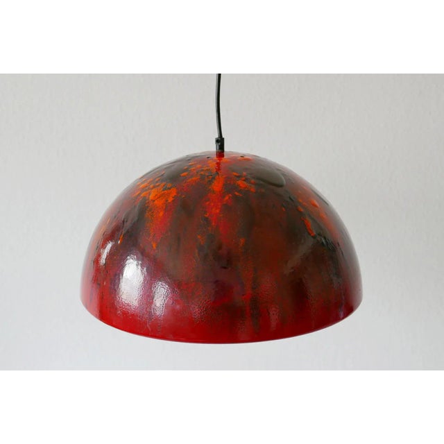 Metal Large Mid-Century Modern Enameled Dome Pendant Lamp, 1960s For Sale - Image 7 of 17