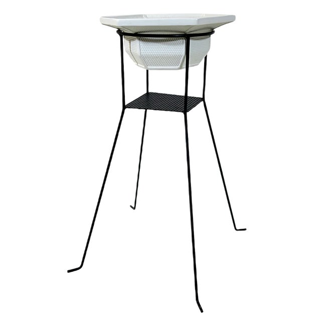 Black & White Metal Plant Stand, 1950s For Sale