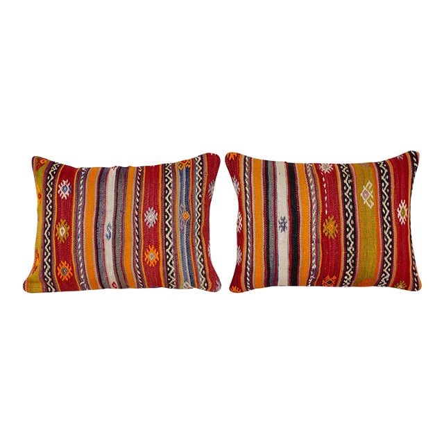 Striped Anatolian Kilim Pillow Cover - A Pair For Sale