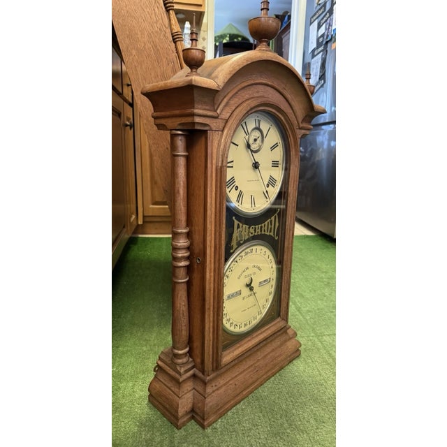 Seth Thomas Clock Company Antique Seth Thomas Double Dial Calendar Clock For Sale - Image 4 of 12
