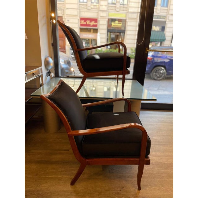 Wood Cherrywood Chairs with Black Velvet Cushions, 1940, Set of 2 For Sale - Image 7 of 17