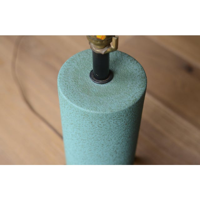 Mid Century Modern Green Ceramic Cylinder Table Lamp With Metal Tripod Base For Sale - Image 9 of 10