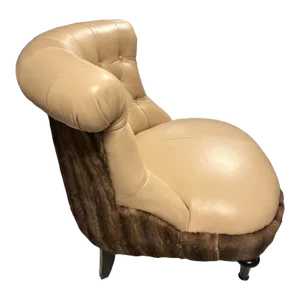 Mink Fur and Calfskin Upholstered Boudoir Chair