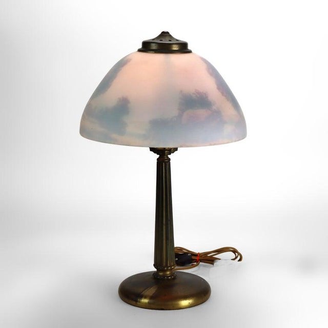 Glass Arts & Crafts Pittsburg School Reverse Painted Landscape Table Lamp C1920 For Sale - Image 7 of 14