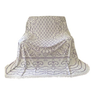Queen Chenille Embroidered Fringed Fleur-De-Lis Bedspread For Sale