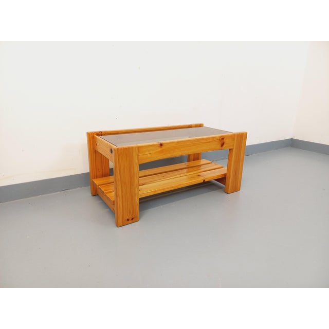 Vintage Coffee Table in Pine and Smoked Glass, 1970s For Sale - Image 18 of 18