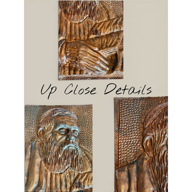 Hand Carved Wood Rabbi Torah Wall Plaque Folk Art-Bas Relief-Judaica-Religious For Sale - Image 6 of 11