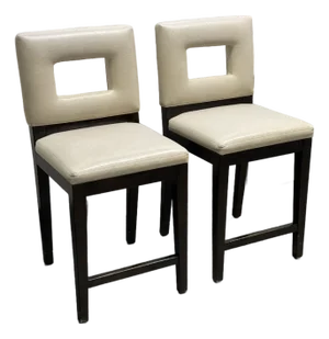 Bespoke Leather + Wood Counter Stools, Pair