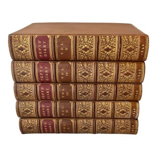 Antique 19th Century Fine Leather Book Bindings - Diary of Samuel Pepys - 5 Volumes For Sale
