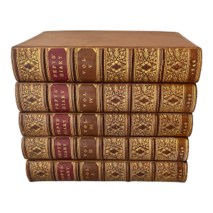 Antique 19th Century Fine Leather Book Bindings - Diary of Samuel Pepys - 5 Volumes