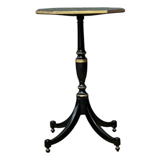 Vintage Black and Gold Trim Pedestal Table For Sale