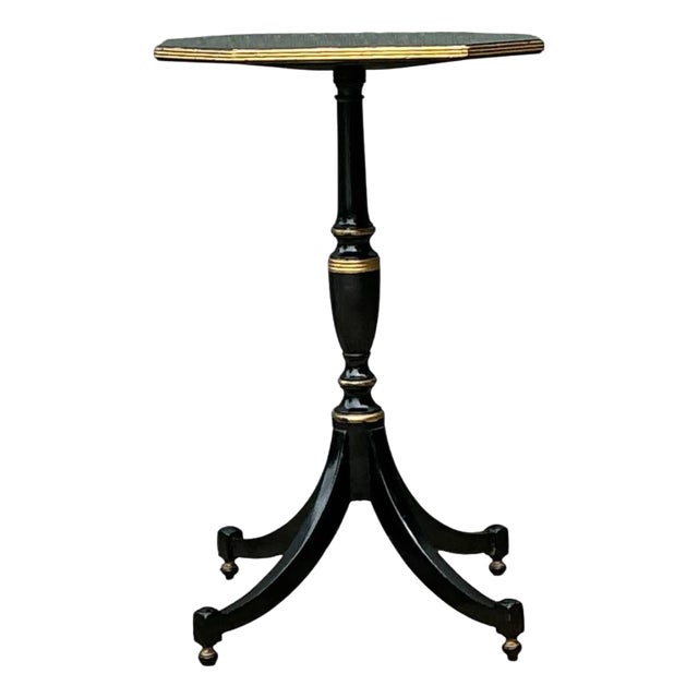 Vintage Black and Gold Trim Pedestal Table For Sale