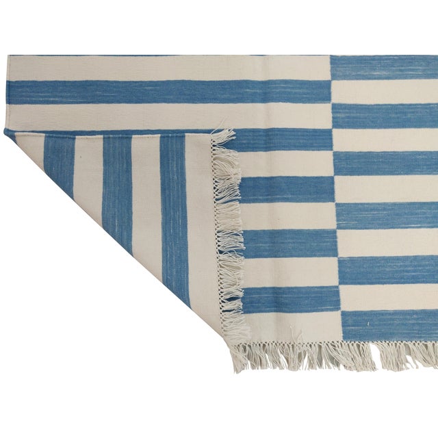 Not Yet Made - Made To Order Handmade Cotton Striped Rug, Stone Washed Blue and White Dhurrie - 9'x12' For Sale - Image 5 of 6