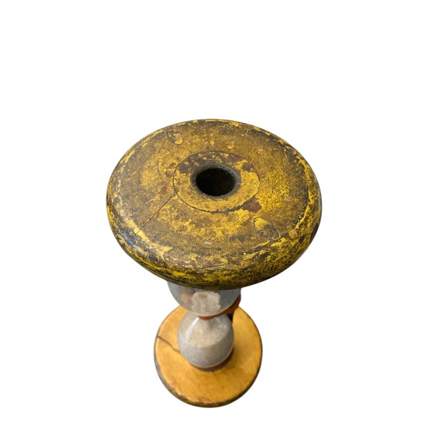 Vintage Handmade Egg Timer Hourglass in Wooden and Textile Bobbin Spool, 1900s For Sale - Image 3 of 7