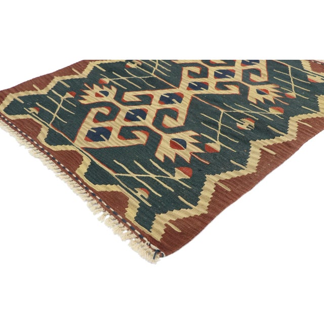 Vintage Persian Shiraz Kilim Rug with Tribal Style 02'10 x 03'06. Full of tiny details and a bold expressive design...