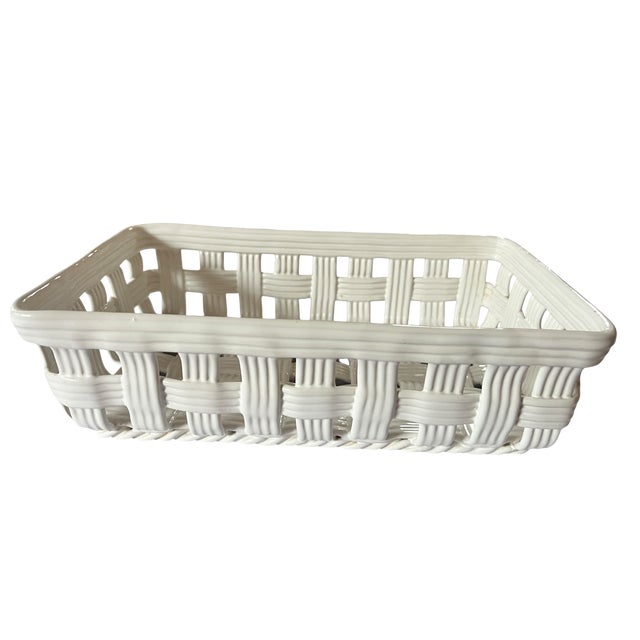 Shabby Chic 1980s Handmade Italian Ceramic Basket Weave Serving Trays by Neuwirth - a Pair For Sale - Image 3 of 10
