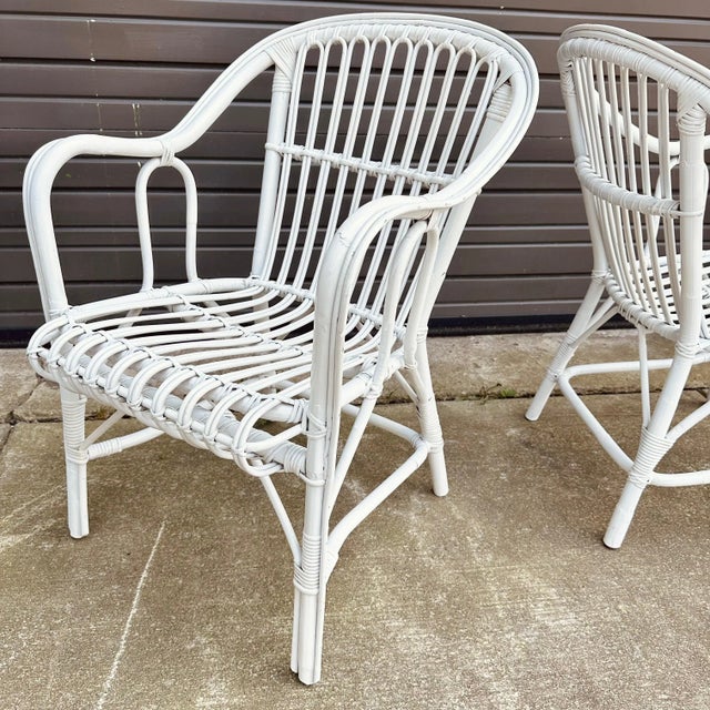 White Italian Style Outdoor Rattan Patio Chairs - 8 Available For Sale - Image 8 of 12