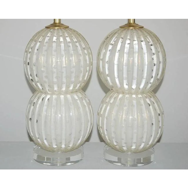 Murano Glass Sphere Lamps White Gold For Sale - Image 9 of 10