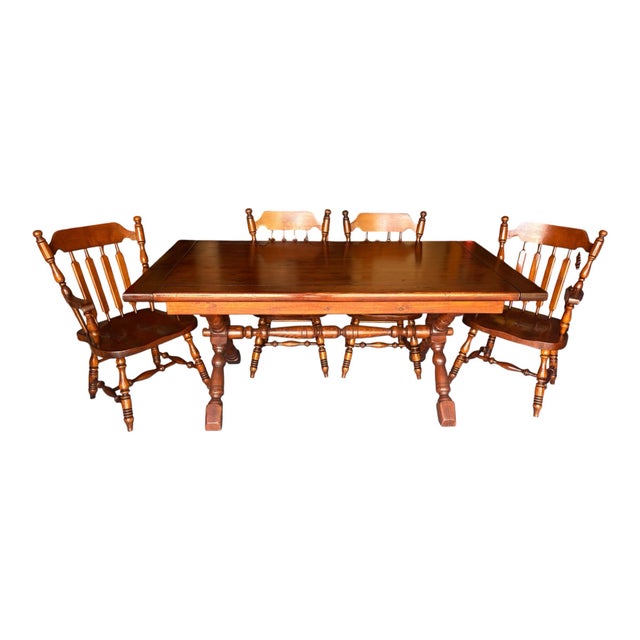 1970s Trestle Table / X Brace Legs With 6 Matching Original Chairs. A True Classic. For Sale - Image 4 of 12