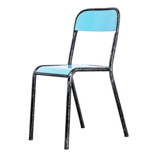 French Stacking D Back Dining Chair in Overpainted Blue from Mullca, 1950s For Sale