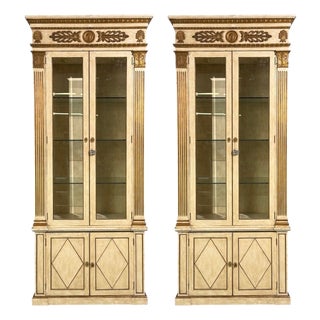 French Regency, Monumental Bookcases, Cream Painted Wood, Gilt, France, 19th C. For Sale