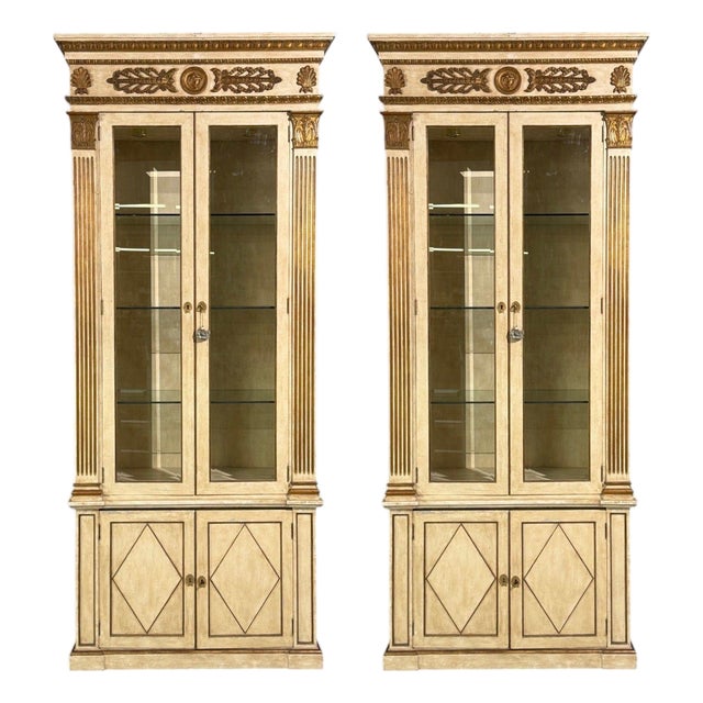 French Regency, Monumental Bookcases, Cream Painted Wood, Gilt, France, 19th C. For Sale