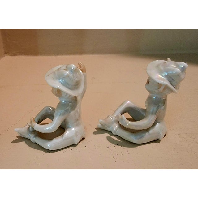 Vintage Pixie Elves Figurine Candle Huggers Holders. Mid-Century Iridescent Lusterware. Made in Japan For Sale - Image 4 of 6