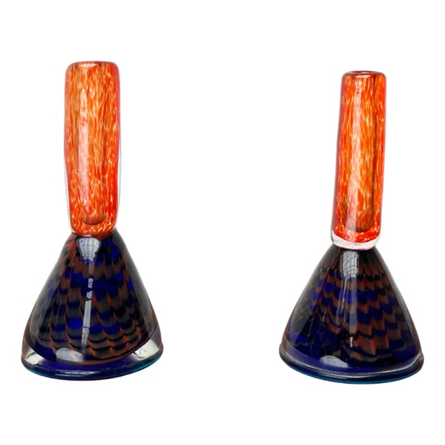 Vintage Art Glass Candleholders, Set of 2 For Sale