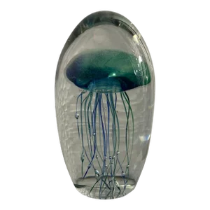 Hand Blown Glass Jellyfish Sculpture With Bubble Inclusions
