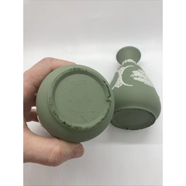 Wedgwood Vintage MCM Wedgwood Sage Jasperware Vases -Set of 2 For Sale - Image 4 of 4