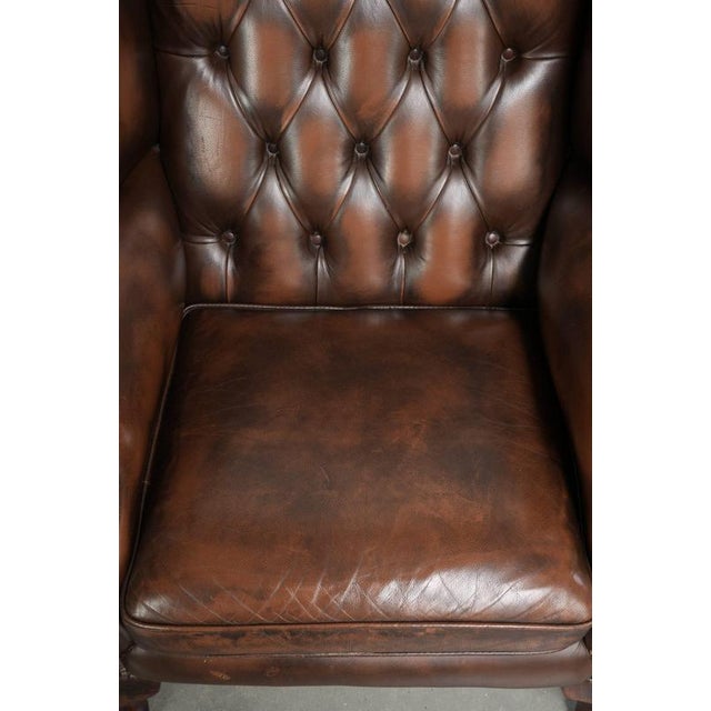Chesterfield Wing Chair in Cowhide Leather For Sale - Image 6 of 13