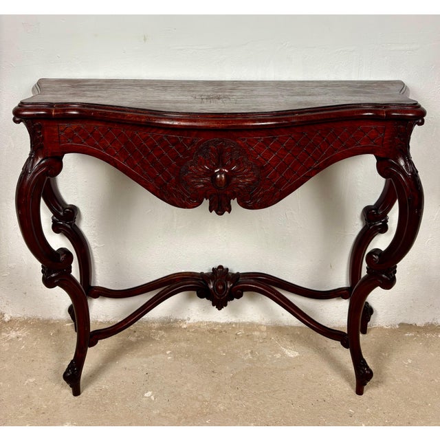 Brown Italian Rococo Style Carved Console Table, Early 20th Century For Sale - Image 8 of 14