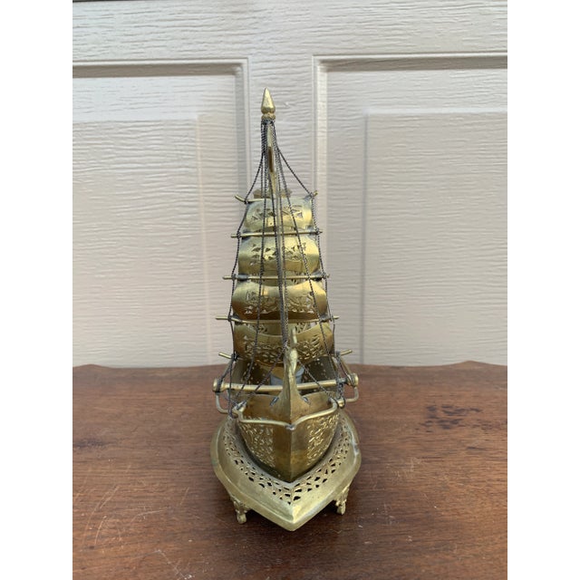 Mid 20th Century Vintage German Brass Sailing Ship Nightlight | an English Coastal Curiosity For Sale - Image 5 of 12