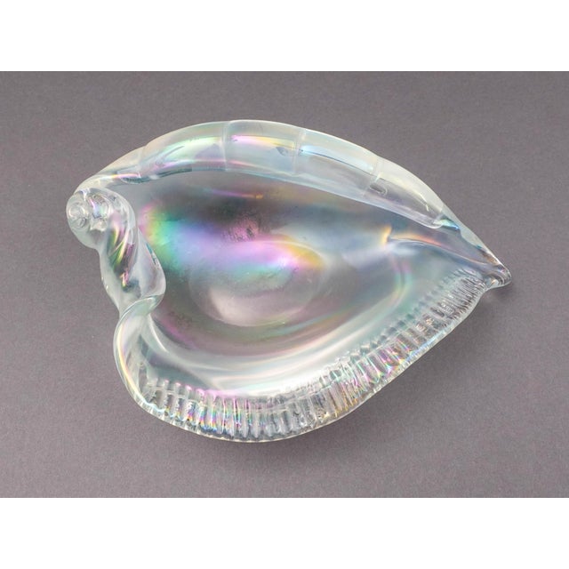 Mid 20th Century Licio Zanetti Signed Murano Italy Iridescent Conch Shell Glass Bowl Sculpture For Sale - Image 4 of 8