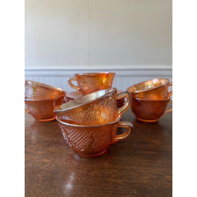 Early 20th Century Federal Glass Normandie Bouquet Lattice Iridescent Depression Glassware Set - Set of 15 For Sale - Image 5 of 12