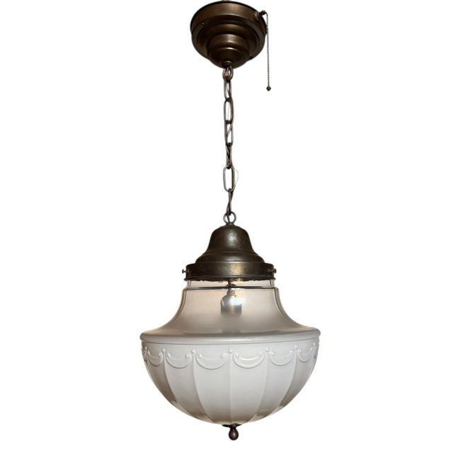Mid-Century Modern Mid 20th Century Mid Century Modern Pendant Light Fixture With Embossed Design and Finial For Sale - Image 3 of 6