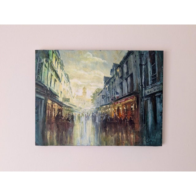 Contemporary Honfleur Street by Christopher Clark | Oil and Acrylic on Wood Panel Street scene in Honfleur For Sale - Image 3 of 4