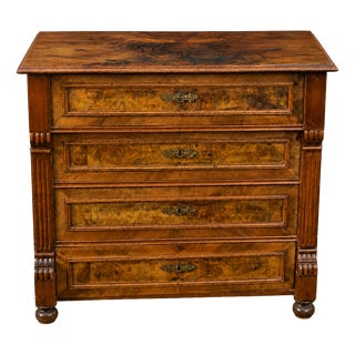 Antique Louis Philippe Chest of 4 Drawers in Walnut and Burl Veneer, 1920s For Sale