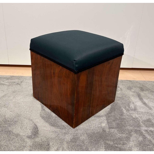 Art Deco Cubic Stool in Walnut Veneer, France, 1930s For Sale - Image 3 of 9