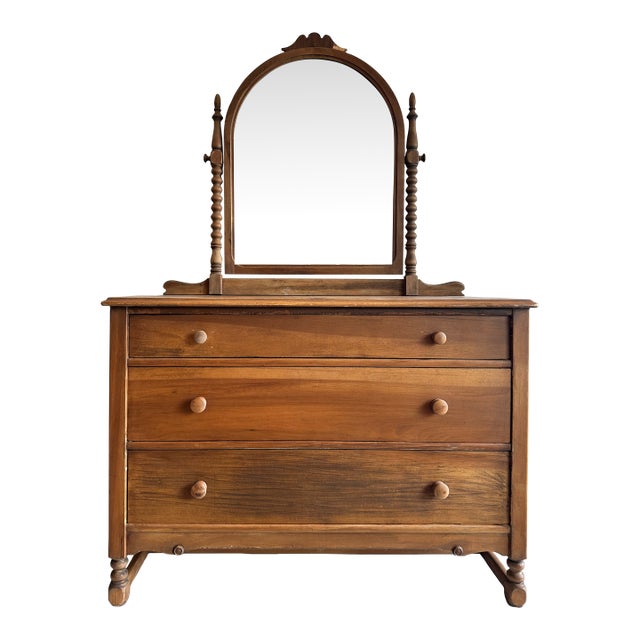 Antique Wood Dresser With Mirror For Sale