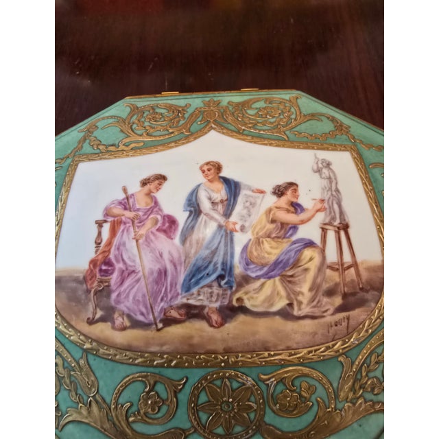 Late 19th Century Late 19th Century Antique Emerald Green Sevres Style Porcelain Jewel Box For Sale - Image 5 of 14