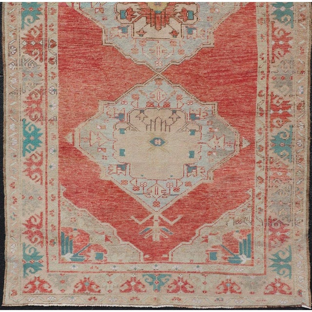Medallion vintage Turkish Oushak in orange, green, cream and brown, Keivan Woven Arts / rug TU-MTU-4966 country of origin...