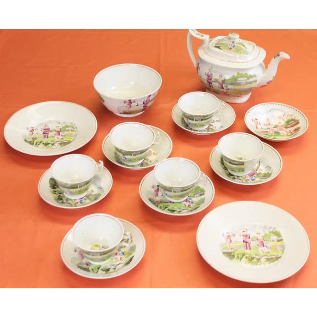 19th century chinoiserie palm tree motif tea service. Lovely set! Comprising: (6) cups (2 3/8"H) & saucers (5 1/2"D) (1)...