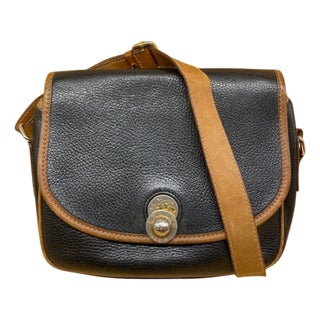 Vintage Celine Black and Tan Leather Crossbody Shoulder Bag For Sale